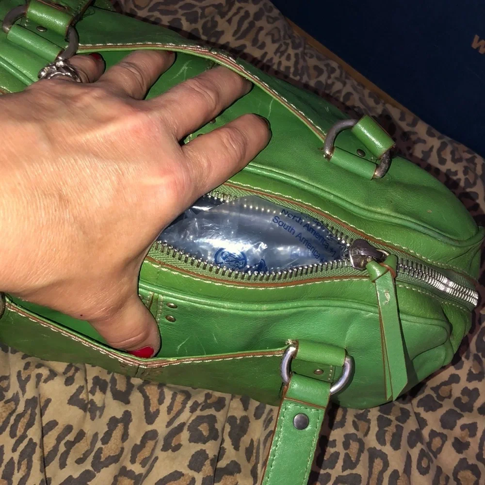 Micheal Kors Astor chartreuse green studded  Leather bag rare ,very clean